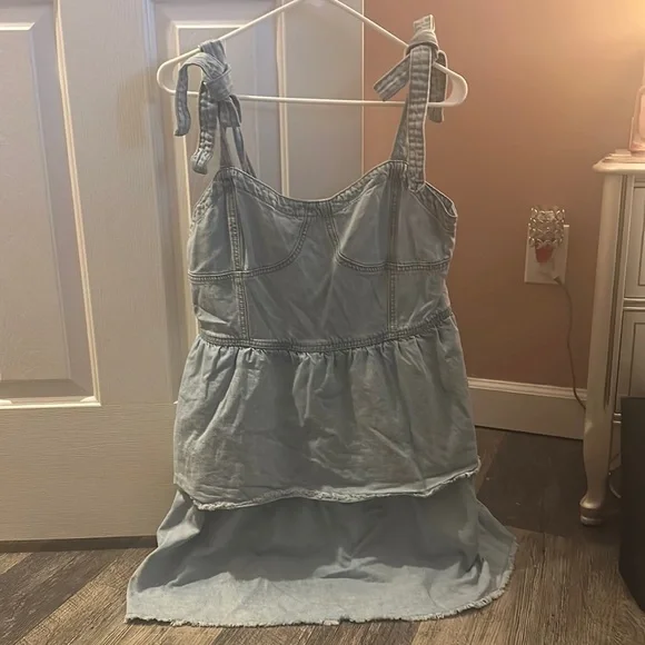 white christmas dresses Sleeveless Cutout Back Bow Tie Denim Dress Blue / XL main image 1